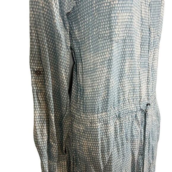 Lou & Grey Womens Blue Button Down Drawstring Waist Roll Tab Sleeve Dress Small - Picture 3 of 14